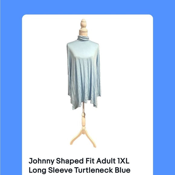Johnny Shaped Fit Adult 1XL Long Sleeve Turtleneck Blue Shirt - Picture 3 of 3